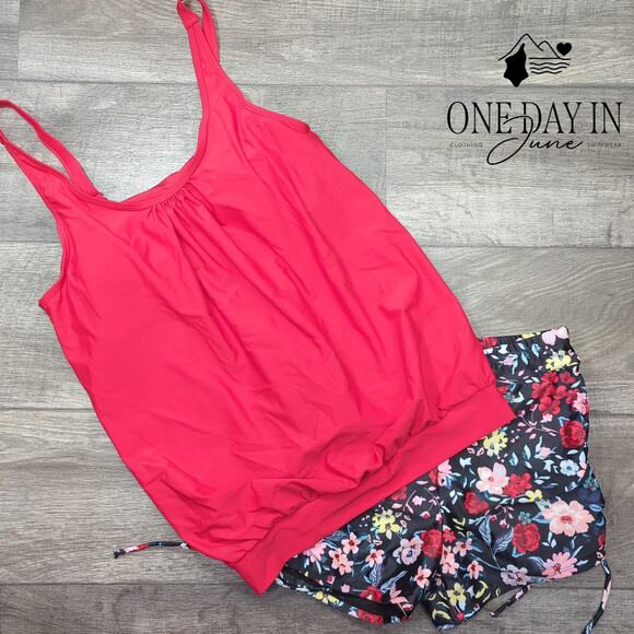 Yonique Boyshort Blouson Tankini Swimsuit Size L - Picture 3 of 6